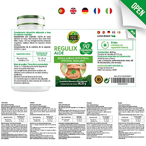 Detox Adelganzante - Detox Aloe Vera | Regulix Aloe -Aquisana | Detox Depurativo, Diurético y Laxante Natural Ayuda a Eliminar Toxinas y Favorece Nuestro Sistema Digestivo | 90 Cápsulas