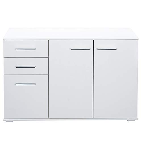 Deuba Aparador Alba Blanco Buffet con 3 Puertas y 2 cajones cómoda de Madera Dormitorio Comedor almacenaje 107x75x35 cm