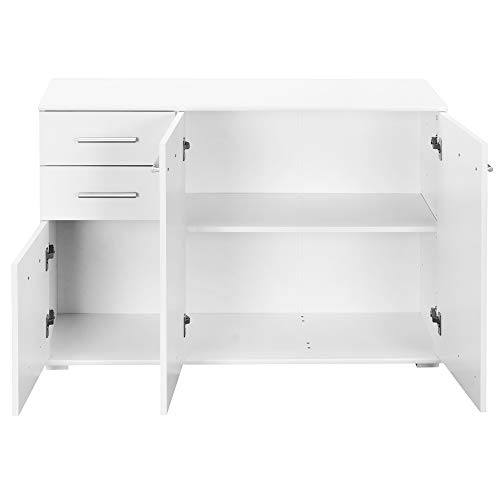 Deuba Aparador Alba Blanco Buffet con 3 Puertas y 2 cajones cómoda de Madera Dormitorio Comedor almacenaje 107x75x35 cm