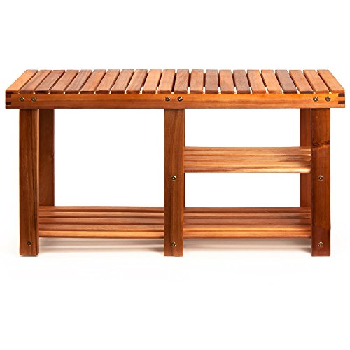 Deuba Zapatero Banco de Madera de Acacia estantería organizador de entrada pasillo baño 3 baldas almacenaje 87x28x45cm