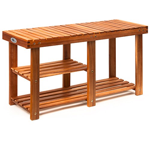 Deuba Zapatero Banco de Madera de Acacia estantería organizador de entrada pasillo baño 3 baldas almacenaje 87x28x45cm