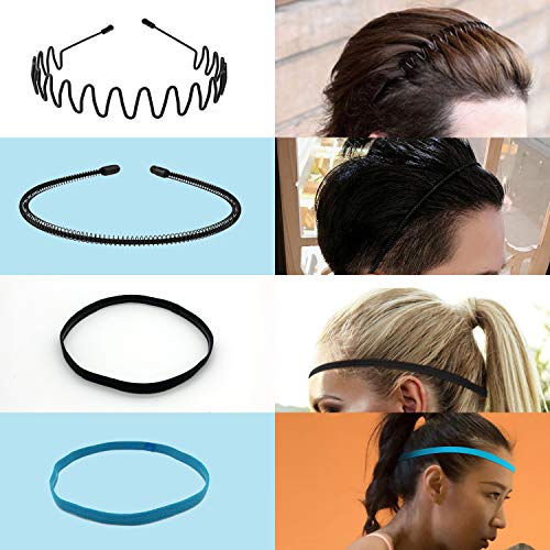 diademas de metal ondulado, 8 piezas banda para el pelo de metal multiestilo unisex, con 2 cinta de pelo elástica deportiva, para peinado, deportes, fitness