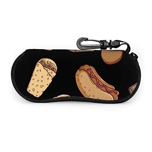 Dibujos Animados De Sabrosa Comida Rápida Burger Hot Dog Taco Gafas Duro Caso Con Cremallera Funda Portátil Caja Para Gafas De Sol Funda De Gafas Con Mosquetón Para Niña Chico