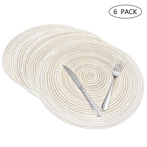 Diealles Manteles Individuales, Mantel Individual de Tejido Redondo Resistente al Calor Alfombrillas de Comedor 36 cm Beige (Juegos de 6)