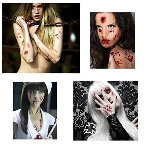 Disfraces de Halloween Tatuajes de zombis, Maquillaje para decoraciones de fiesta de Halloween, Body Scar Stickers para Cosplay 18 hojas (Tatuajes de zombis)