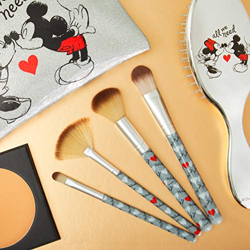 Disney Set con Brochas de Maquillaje y Cepillo Pelo, Neceser Maquillaje Con Personajes Minnie y Mickey, Neceser de Viaje con Pinceles Maquillaje, Regalos Para Mujeres Niñas y Adolescentes