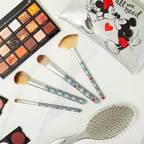 Disney Set con Brochas de Maquillaje y Cepillo Pelo, Neceser Maquillaje Con Personajes Minnie y Mickey, Neceser de Viaje con Pinceles Maquillaje, Regalos Para Mujeres Niñas y Adolescentes