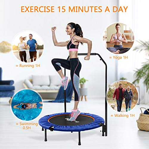 DISUPPO Trampolín Plegable, Mini trampolín reboteador de 40", trampolín de Ejercicio con pasamanos Ajustable para Interiores/jardín/Cardio-MAX Load 220lbs