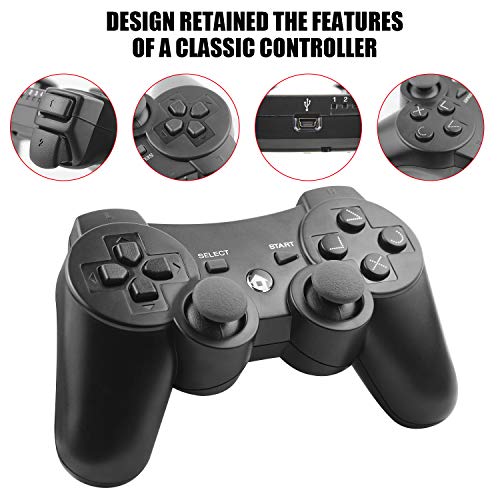 Diswoe Mando Inalámbrico para PS3 Controller Bluetooth con Función SIXAXIS y Doble Vibración, Wireless Rechargable Bluetooth Gamepad Remote Joystick Controller Gamepad para Sony PS3 Playstation 3