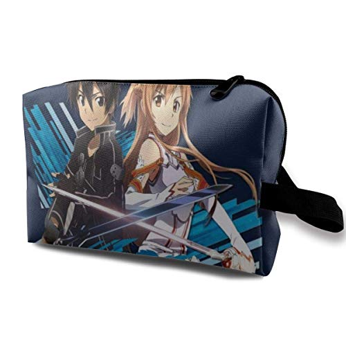 DJNGN Estuche de maquillaje Estuche de cosméticos Sword Art Online Kirito y Asuna Blue Streaks Estuche multifuncional Kit de viaje Bolsa de almacenamiento