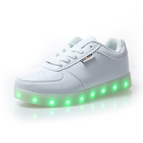 DoGeek Zapatos Led Niños Niñas 7 Color USB Carga Deportivas De Luces Zapatillas(Mejor Pedir una Talla más) (45 EU, Blanco)