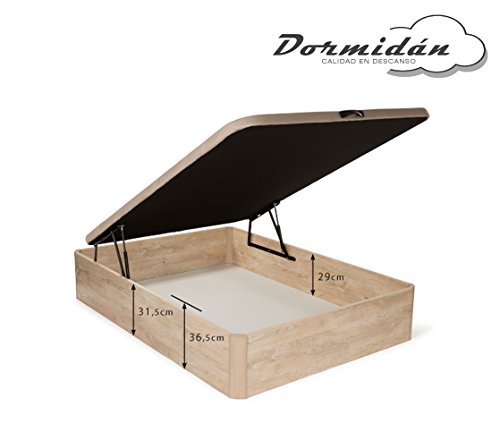 Dormidán - Canapé abatible de Gran Capacidad con Esquinas Redondeadas en Madera, Base tapizada 3D Transpirable + 4 válvulas aireación 150x190cm Color Roble