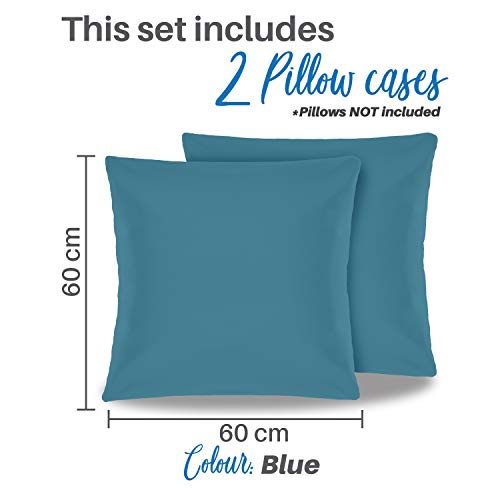 Dreamzie - Set de 2 x Funda de Almohada 60x60 cm, Azúl, Microfibra (100% Poliéster) - Fundas de Almohadas Hipoalergénica - Fundas de Cojines de Calidad con una Suavidad Incomparable