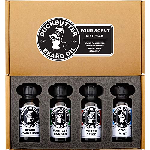 DUCKBUTTER Aceite Para Barba de Duck Butter – Juego en Estuche de Regalo de 4 Botellas de Este Producto Natural y Orgánico - ¡LA MEJOR OFERTA! - Duck Butter Beard Oil - Natural & Organic 4-Pack Boxed Gift Set