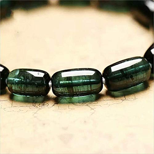 DUOVEKT - Pulsera de turmalina Verde Natural para Mujeres y Hombres con Piedras de Cristal de 15 x 8 mm, joyería elástica con Certificado AAAAA