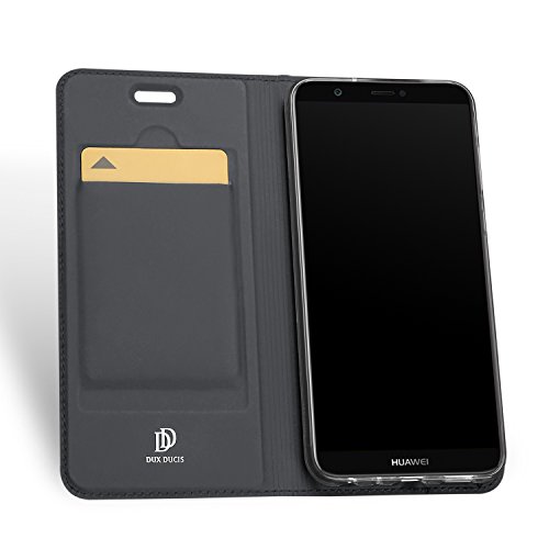 DUX DUCIS Funda Huawei P Smart, PU Cuero Flip Carcasa Fundas Móvil de Tapa Libro para Huawei P Smart (Gris)