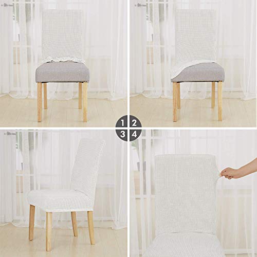 E-MANIS Fundas para Sillas de Comedor 4 Piezas, Sillas Asiento Elasticas Cubresillas Lavable Extraíble Muy fácil de Limpiar Duradera, Boda Moderna, Hotel, Decor Restaurante - Blanco