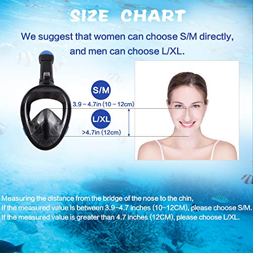 E-MANIS Máscara de Buceo Doble Antivaho 180 ° Vista Panorámico Cara Completa Respirar Gafas Snorkel Anti-Fugas Plegable con Cámara Acuatica Deportiva la Soporte, para Adultos y Niños L/XL - Negro Azul