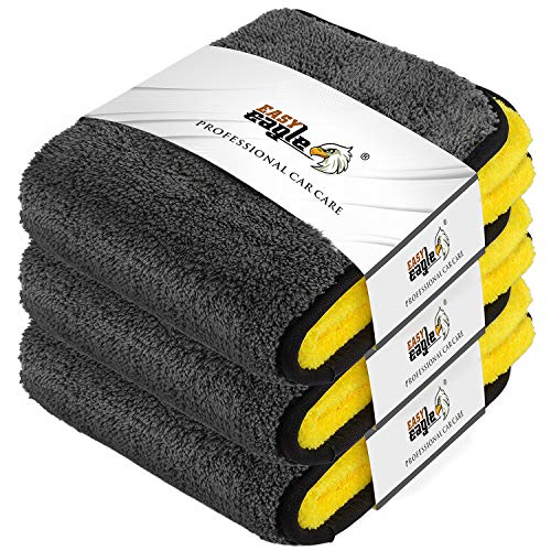 EASY EAGLE 1200GSM Toalla Secado Coche, 38x44CM Bayetas de Limpieza de Microfibra, Paños de Microfibra Coche, Bayetas de Microfibra Moto, 3 Unidades