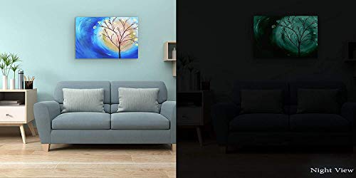 Eco Light - Lienzo decorativo para pared (60 x 90 cm, 4 unidades), diseño de árbol de cielo azul y sol