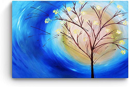 Eco Light - Lienzo decorativo para pared (60 x 90 cm, 4 unidades), diseño de árbol de cielo azul y sol