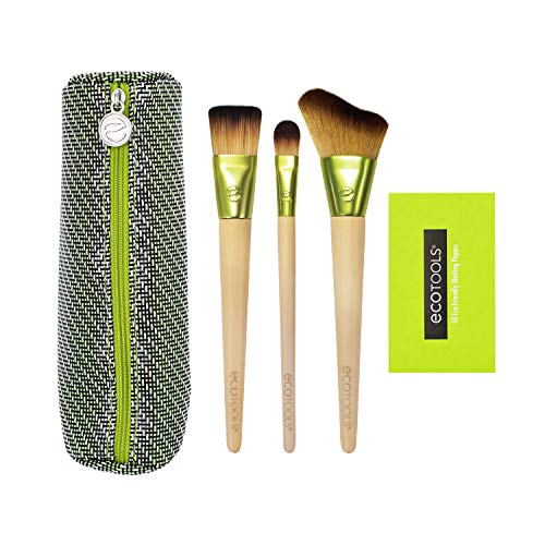 EcoTools® Travel and Glow - Juego con brochas de maquillaje para el rostro, estuche y papeles matificantes, ideal para viaje