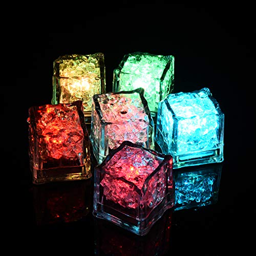 eCrazyBaby Luces LED submarinas intermitentes, Forma de cubos de hielo, Sensor de líquido Luces multicolores (12 piezas), Para beber vino, Torre de Champagne, Fiesta de bodas, Decoración navideña