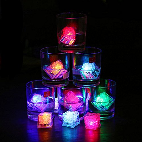 eCrazyBaby Luces LED submarinas intermitentes, Forma de cubos de hielo, Sensor de líquido Luces multicolores (12 piezas), Para beber vino, Torre de Champagne, Fiesta de bodas, Decoración navideña