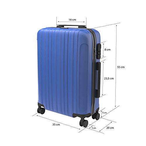 Eglemtek ABS Maleta Equipaje de mano cabina rígida ligera con 4 ruedas, 55cm ,trolley cáscara dura color azul