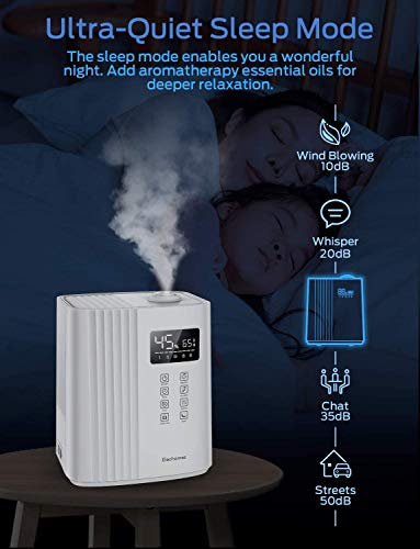 ELECHOMES 6.5L Humidificador Llenado Superior, Niebla Cálida y Fría para Dormitorio con Control Remoto, Modo Automático y de Reposo, Boquilla de 360 °, Apagado Automático SH8830