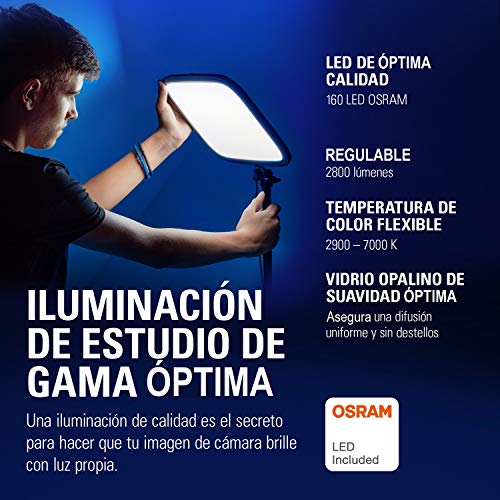 Elgato Key Light - Panel LED de Estudio Profesional con 2800 Lúmenes, Color Ajustable, Controlable por Aplicación, para PC y Mac, Soporte de Escritorio de Metal, Color Negro/Blanco