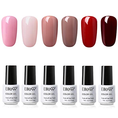 Elite99 Esmalte de Uñas 3 en 1, Esmaltes Semipermenentes para Uñas, 6pcs Kit de Uñas de Gel One Step, Soak off Pintauñas de Colores para Manicura, Tamaño Pequeño 7ml - 008