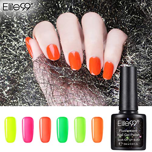 Elite99 Esmaltes Semipermanentes de Uñas en Gel UV LED de Color Neon, 6pcs Kit de Esmaltes de Uñas 10ml 005