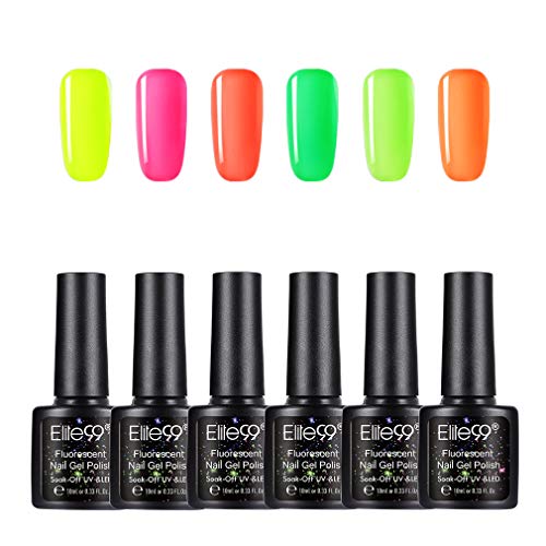 Elite99 Esmaltes Semipermanentes de Uñas en Gel UV LED de Color Neon, 6pcs Kit de Esmaltes de Uñas 10ml 005