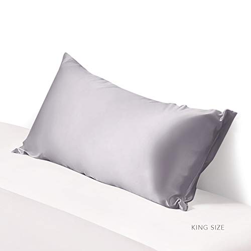 ElleSilk 100% Seda Funda de Almohada, 22 Momme, Seda de Morera de Grado Superior, Tinte Natural, Anti Sueño Pliegue, 50 x 75cm, Argento