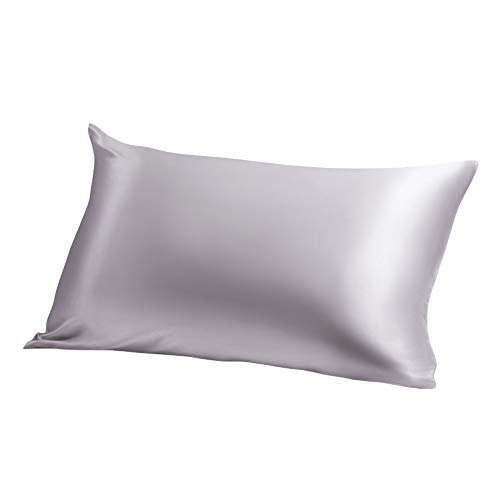 ElleSilk 100% Seda Funda de Almohada, 22 Momme, Seda de Morera de Grado Superior, Tinte Natural, Anti Sueño Pliegue, 50 x 75cm, Argento