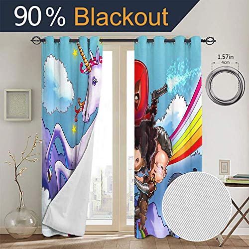 Elliot Dorothy Deadpool Cartoon Grommet Curtains Blackout Window Curtain for Living Room W63 x L72Inch Resistant Polyester Fabric