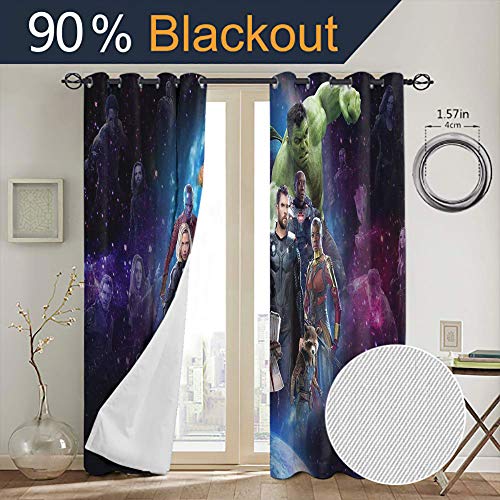 Elliot Dorothy Vengadores Superhéroe Iron Man Capitán América Hulk cortinas de reducción de ruido con ojales, cortinas opacas aislantes térmicos para decoración de aislamiento térmico W63 x L63