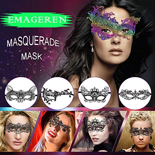 EMAGEREN 6pcs Máscaras Venecianas de Encaje, Antifaz de Encaje Negro, Máscara Atractiva para Mujer, Máscara para Halloween, Veneciano Carnaval, Masquerade, Fiesta de Baile, FIiesta de Soltera