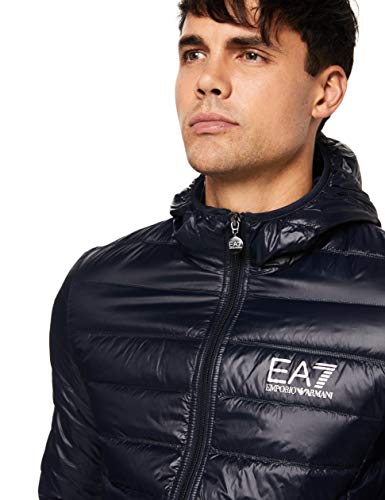 Emporio Armani Train Core Down Hooded Jacket Chamarra de plumas, Noche Azul, M para Hombre