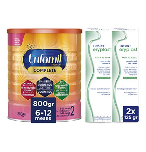 Enfamil Complete 2 Leche Infantil de Continuacion para Lactantes Bebés de 6 a 12 Meses - 800 gr + Eryplast Lutsine E45 Pasta al Agua Crema Pañal Bebé - 2 x 125 ml