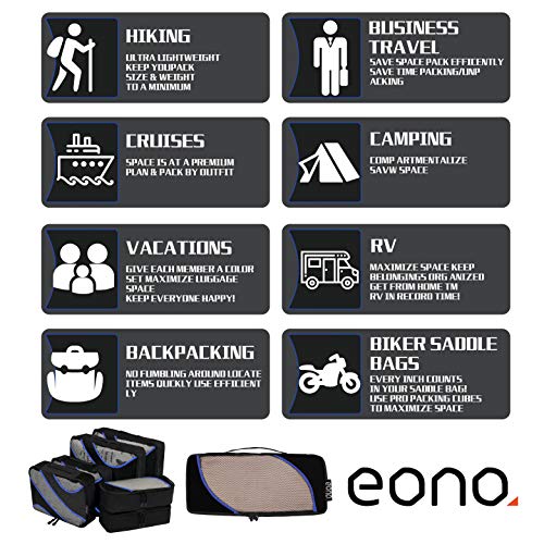 Eono by Amazon - Organizadores de Viaje Cubos de Embalaje Organizadores para Maletas Travel Packing Cubes Equipaje de Viaje Organizadores Organizadores para el Equipaje, Negro, 6 Pcs