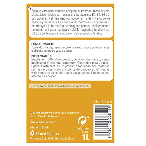 Epaplus Articulaciones Colágeno + Silicio+ Ácido Hialurónico Líquido sabor frambuesa - 1 litro - 25 Días