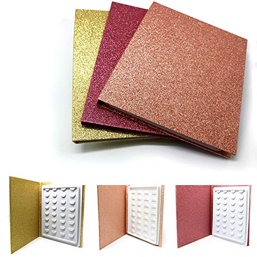 Erthree16 pares de libros de almacenamiento de pestañas, contenedor de muestra de maquillaje, catálogo de pestañas, papel de purpurina de viaje, Rose gold, 1.00[set de ]