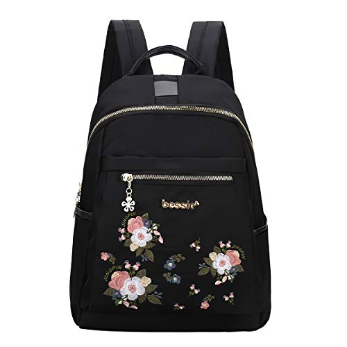 Eshow Mochila Bolso Bandolera Negro para Mujeres y Chicas de Nylon Viaje Casual Escolares Moda