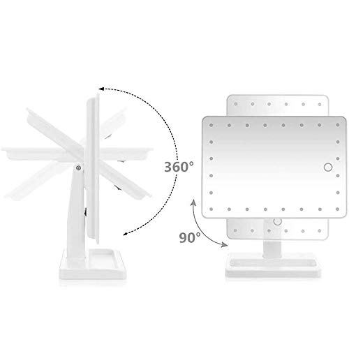 Espejo de maquillaje de tamaño grande con luz 20 LED 1x/10x Lupa 360 ° giro libre rotación espejo de mesa iluminado pantalla táctil