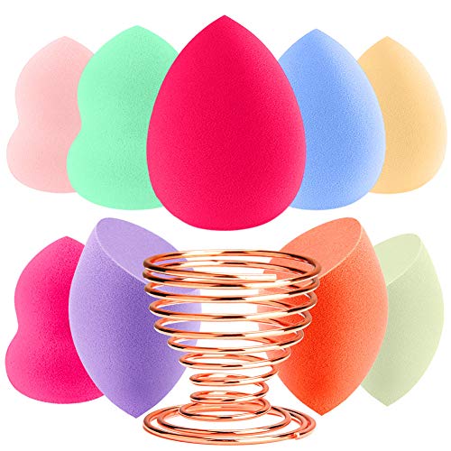 Esponja Maquillaje, Terresa 10 Pack de Makeup Blender Beauty para Base de Maquillaje, Ideal para Líquidos, Cremas y Polvos 9 Piezas Esponja De Maquillaje + 1 Piezas Makeup Esponja Soportes