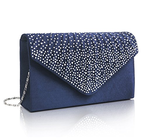 EssVita Noche Boda Nupcial Fiesta Embrague Bolso para mujeres Diamantes Escarchado Sobre Bolso Bolsas de hombro Azul Oscuro