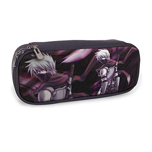 Estuche de lápices Na-ruto Hatake Kakashi Estuche de lápices Estuches de cuero PU Estuche para bolígrafos Papelería Maquillaje cosmético Bolsa con doble cremallera para Middle/Student-S5