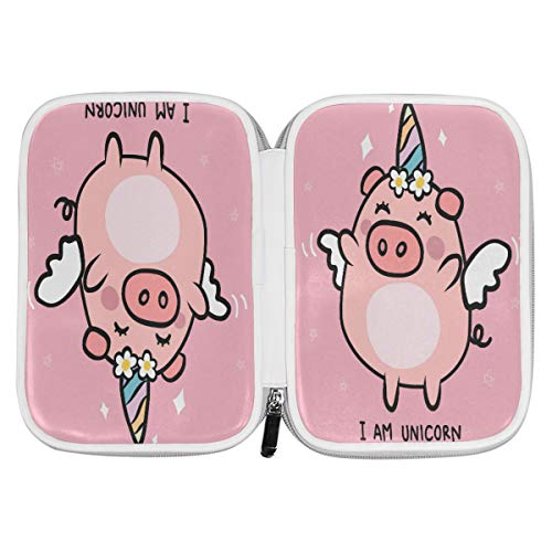 Estuche escolar con diseño de cerdo de dibujos animados de unicornio para lápices de papelería, caja de animales, camomila, cosméticos, bolsa de almacenamiento para oficina